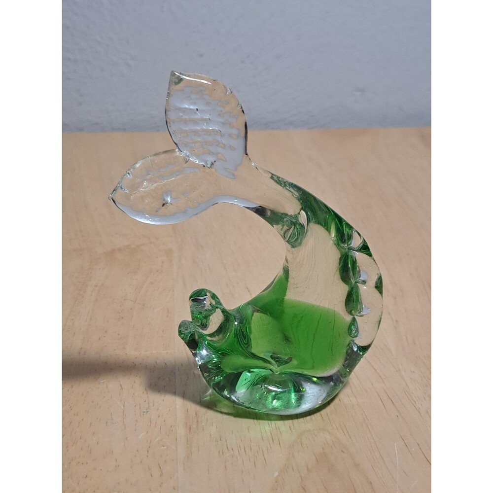 Art Glass Green/Clear Glass Hand Crafted Marlin Tuna Whale